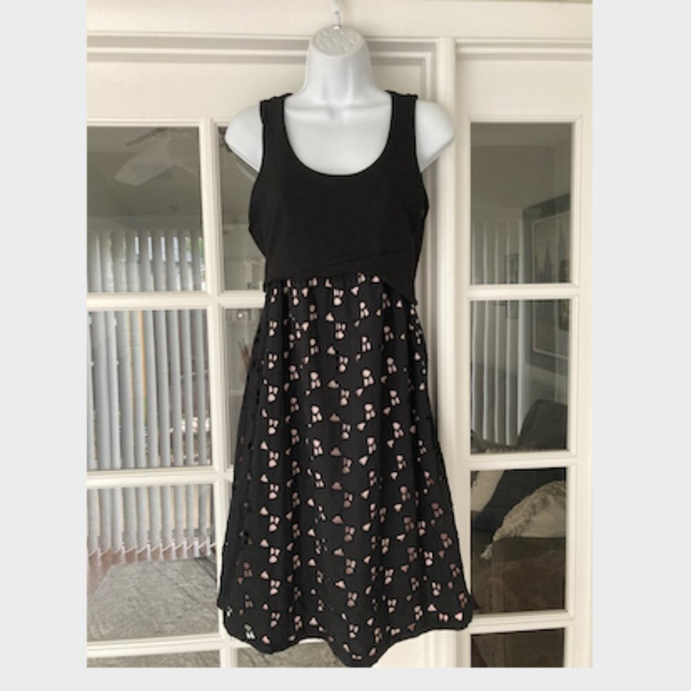 Motherhood Maternity Black Sleeveless Eyelet Knit Stretch Overlay Dress Small